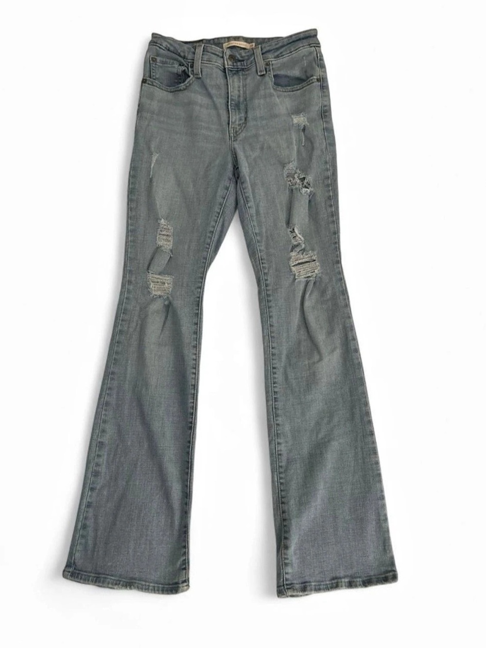 Levi's 725 High Rise Bootcut Distressed Bootcut Jeans Gray Waist 28